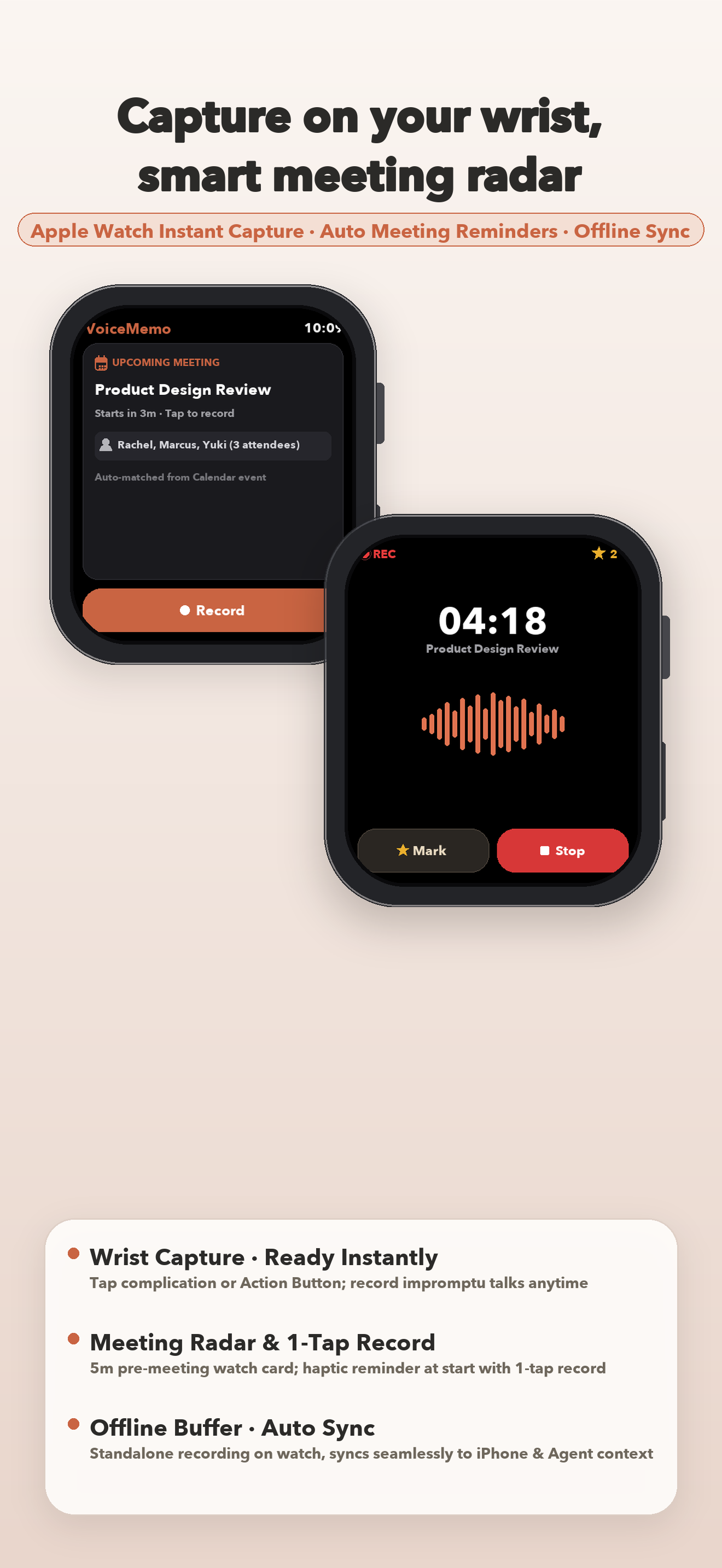 VoiceMemo Apple Watch Impromptu Capture and Meeting Radar